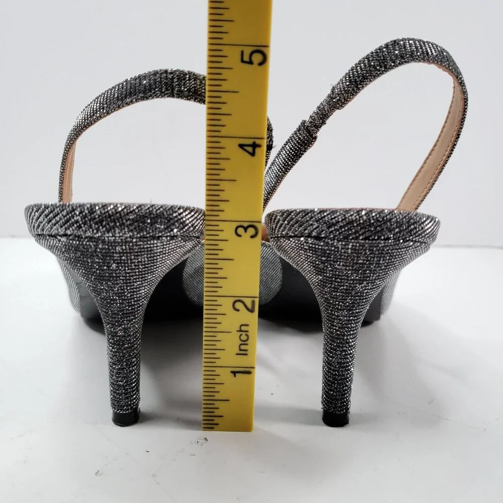 Ann Taylor Sling Back Kitten Heel Sz 8.5 Silver metallic Low Heeled Event Shoes - Picture 5 of 10
